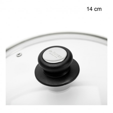 Couvercle en verre bouton Bakélite/Inox Diamètre:14 cm